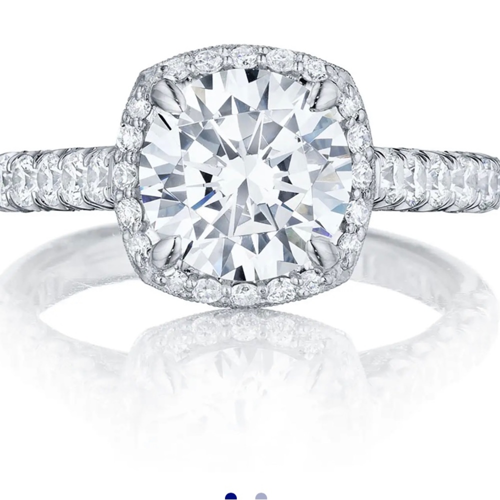 TACORI Platinum .78ctw Round Bloom Cathedral Ring Setting Size 5.0 NEW
